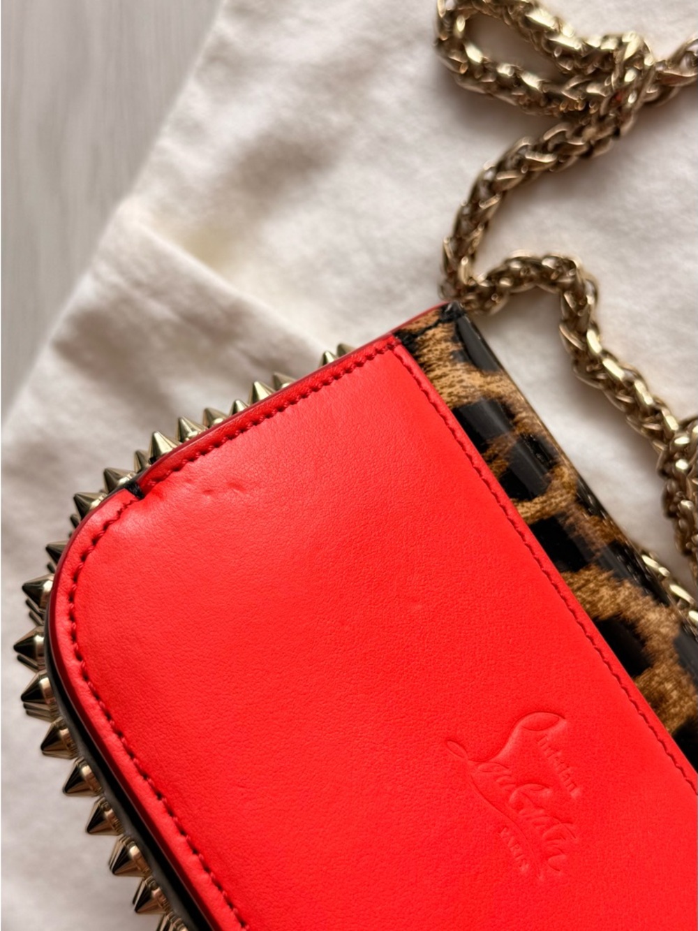 NEW Rare CHRISTIAN LOUBOUTIN Sweet Charity leopard red Leather Shoulder Bag - Picture 10 of 13